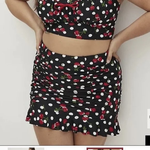 torrid Other - TORRID 5X RETRO CHIC RUFFLE HEM SWIM SKIRT Cherry Cherries Black White